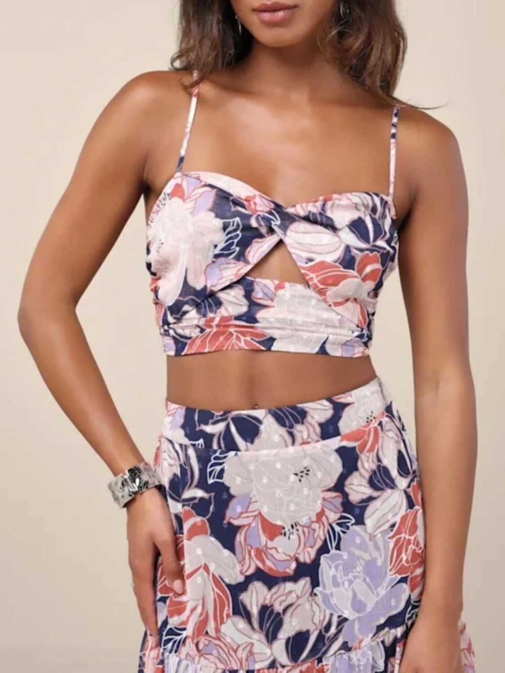 Lulus Floating Through Flowers Multi Floral Tank Top Chiffon Twist-Front Crop